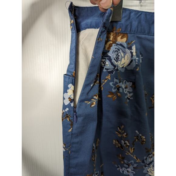 Vintage 90's  Cherokee Cotton Blend Maxi Straight Floral Skirt Blue Brown White - Picture 6 of 8